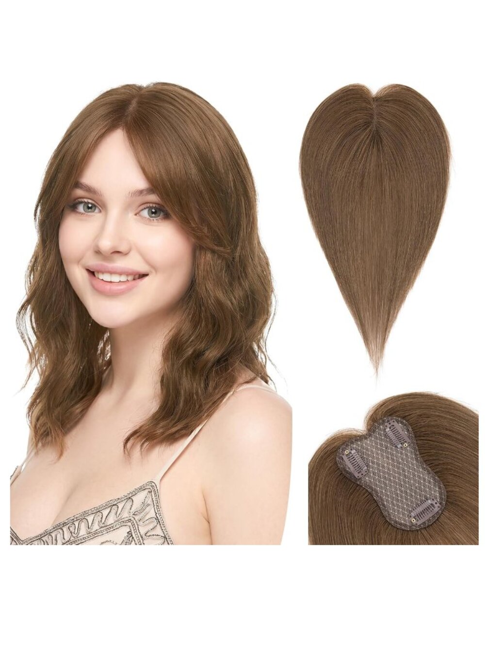 NEW SEGOHair Real Human Hair Side Bangs Lace Base Piece Clip Topper Chocolate